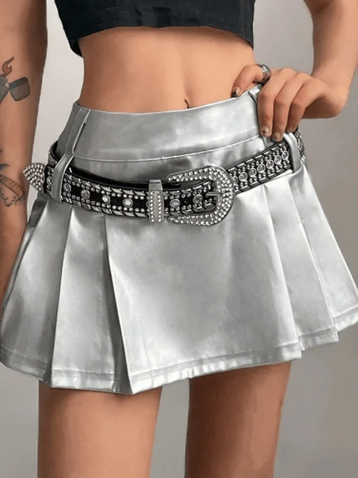 Joskaa Pleated Pu Leather Mini Skirt