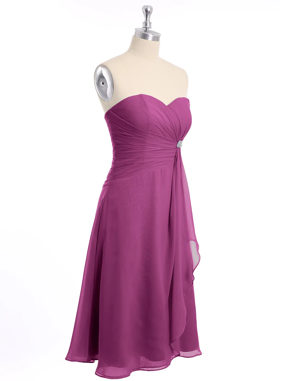 Knee Length Chiffon Dress with Sweetheart Neck-Orchid