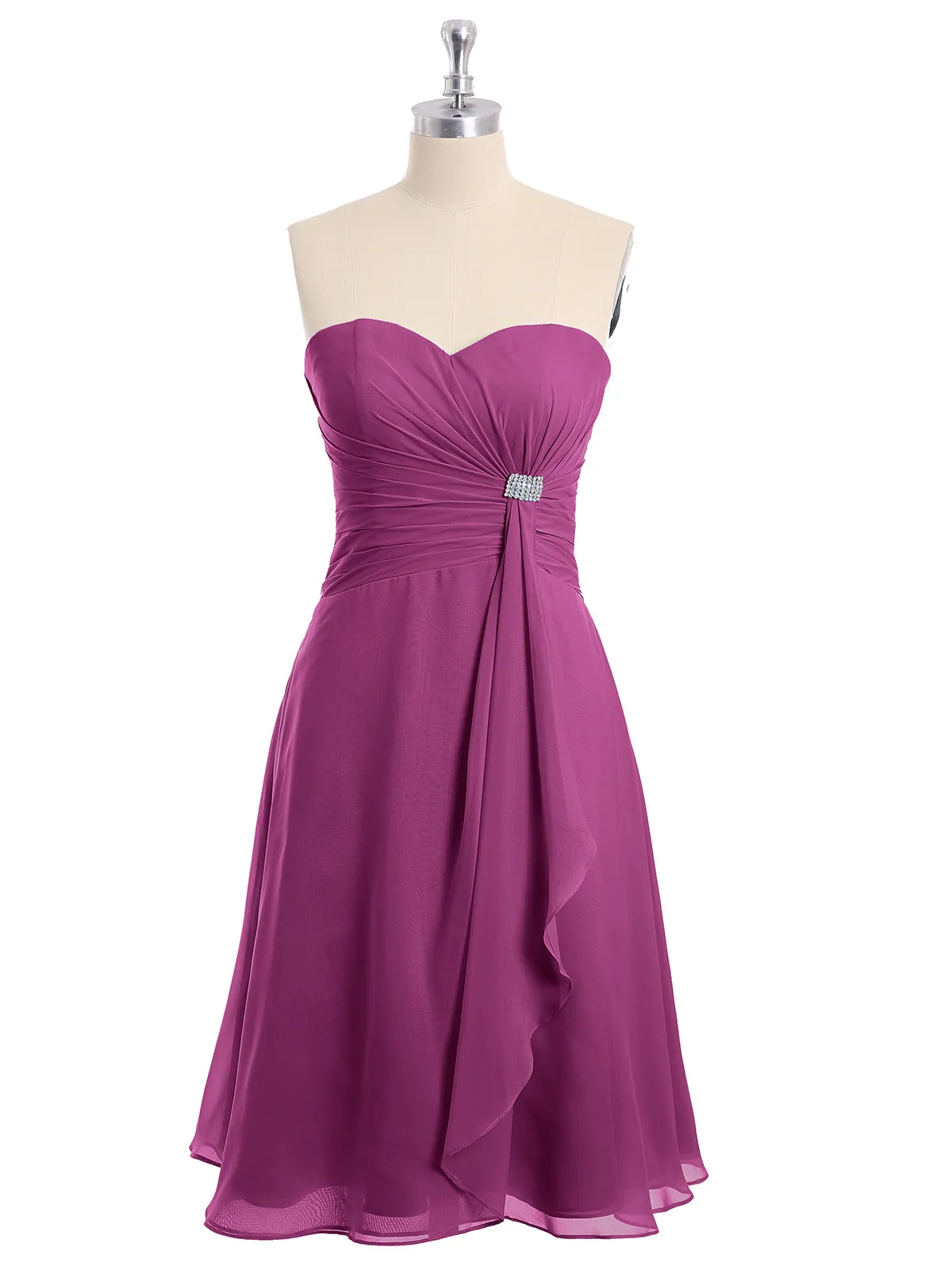 Knee Length Chiffon Dress with Sweetheart Neck-Orchid