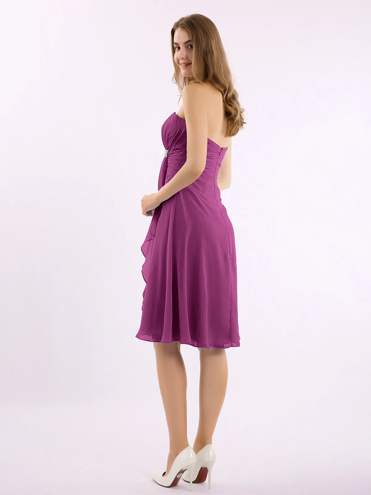 Knee Length Chiffon Dress with Sweetheart Neck-Orchid