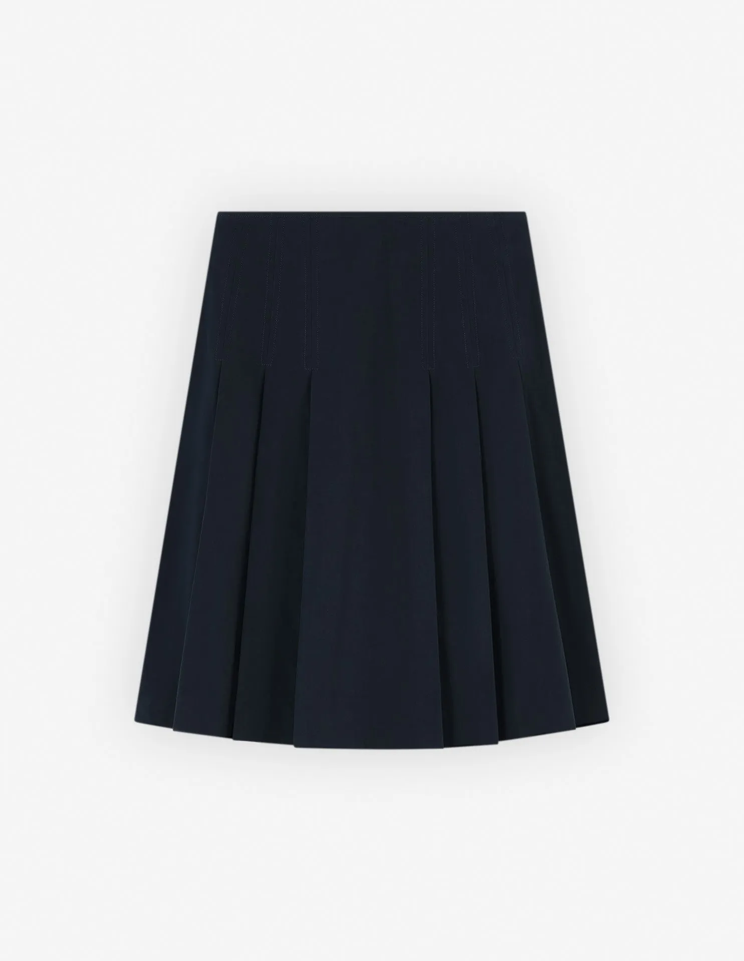 Knee Pleated Wrap Skirt In Cotton Poplin Ink Blue