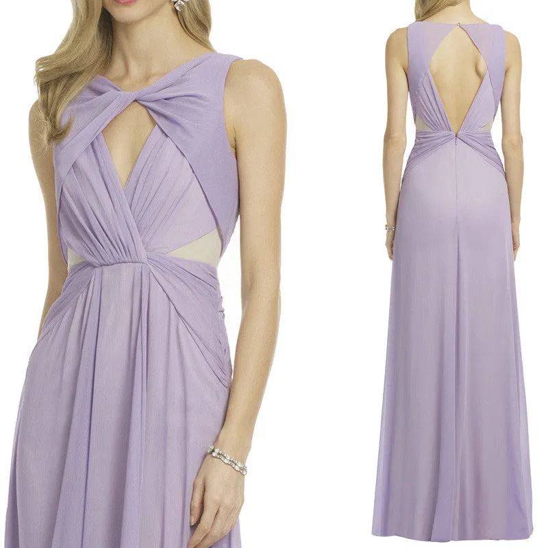 MACloth Straps Chiffon Long Lavender Formal Gown Prom Dress