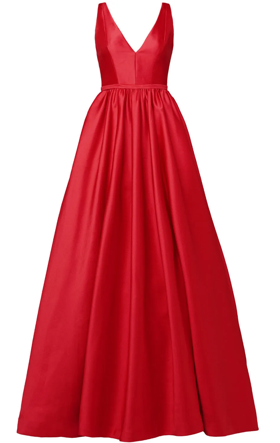 MACloth Straps V Neck Ball Gown Satin Red Long Prom Dress with Sweep Train