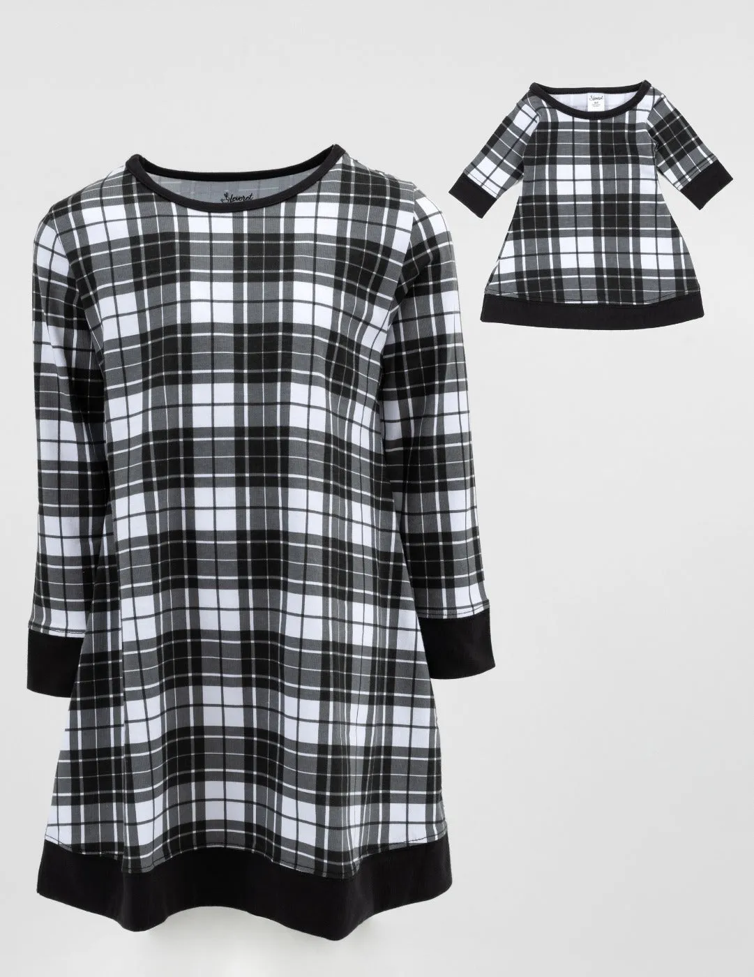 Matching Girl and Doll Cotton Dress Black & White Plaid