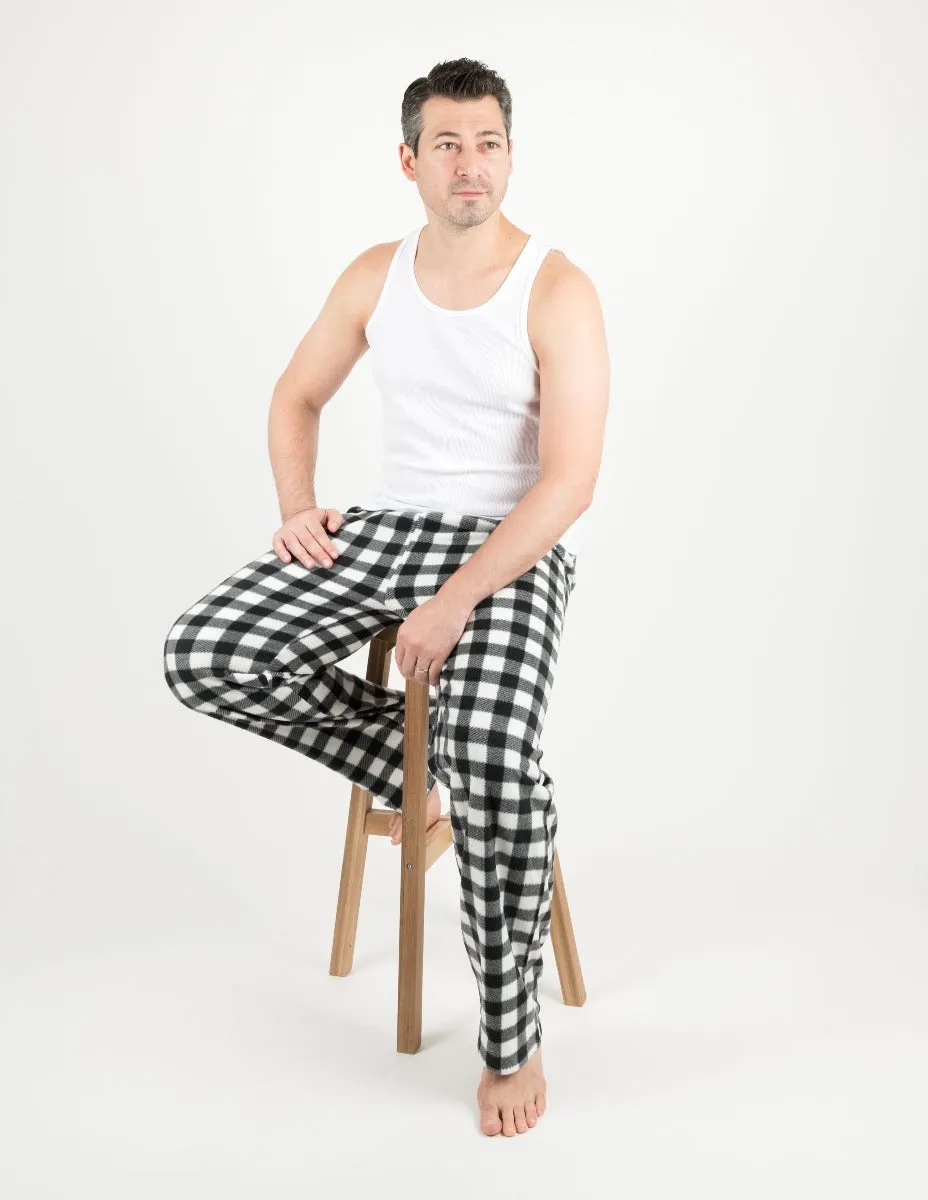 Mens Black & White Plaid Fleece Pants