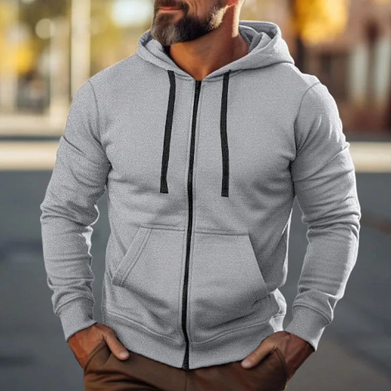 Men's Casual Solid Color Sport Long Sleeve Hoodie Jacket 73776667Y