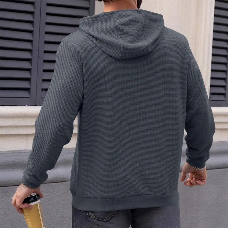 Men's Casual Waffle Solid-Color Hooded Sweatshirt 76616607Y