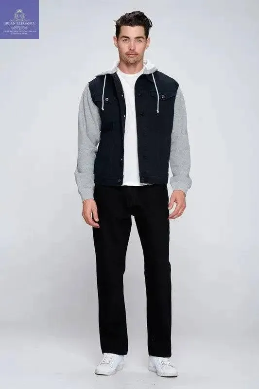 Men's Fleece-Lined Denim Jacket with Hoodie