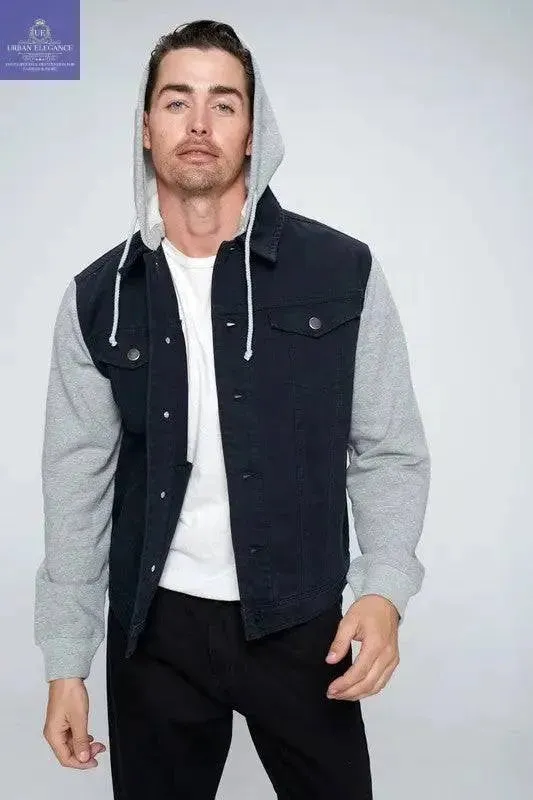 Men's Fleece-Lined Denim Jacket with Hoodie