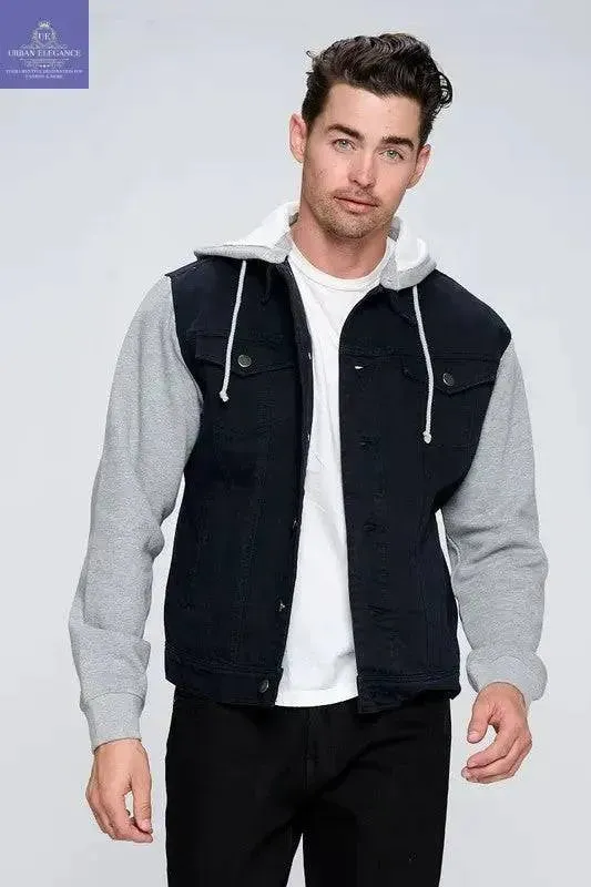 Men's Fleece-Lined Denim Jacket with Hoodie