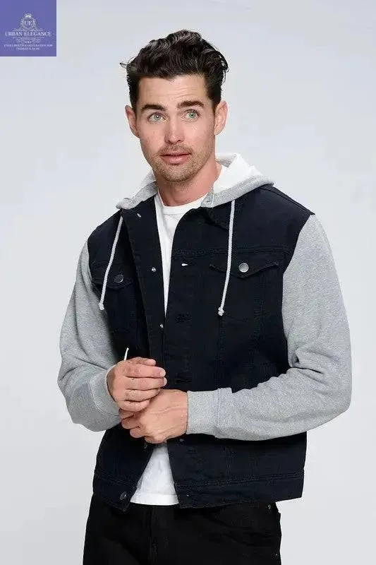 Men's Fleece-Lined Denim Jacket with Hoodie