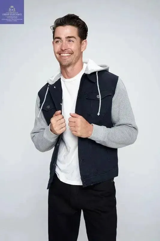 Men's Fleece-Lined Denim Jacket with Hoodie