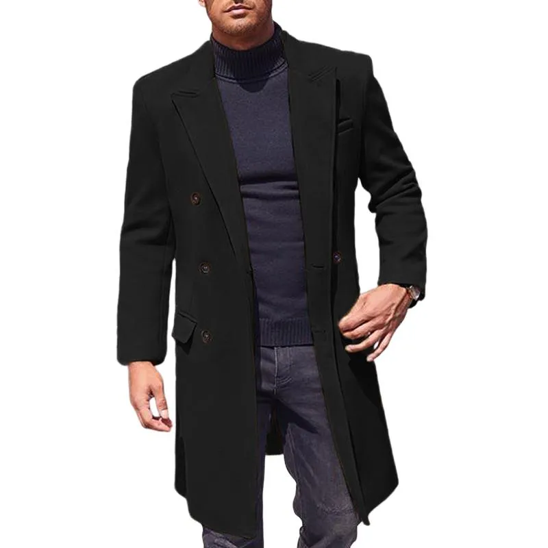 Men's Solid Color Double-breasted Mid-length Coat 40842413X