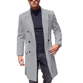 Men's Solid Color Double-breasted Mid-length Coat 40842413X