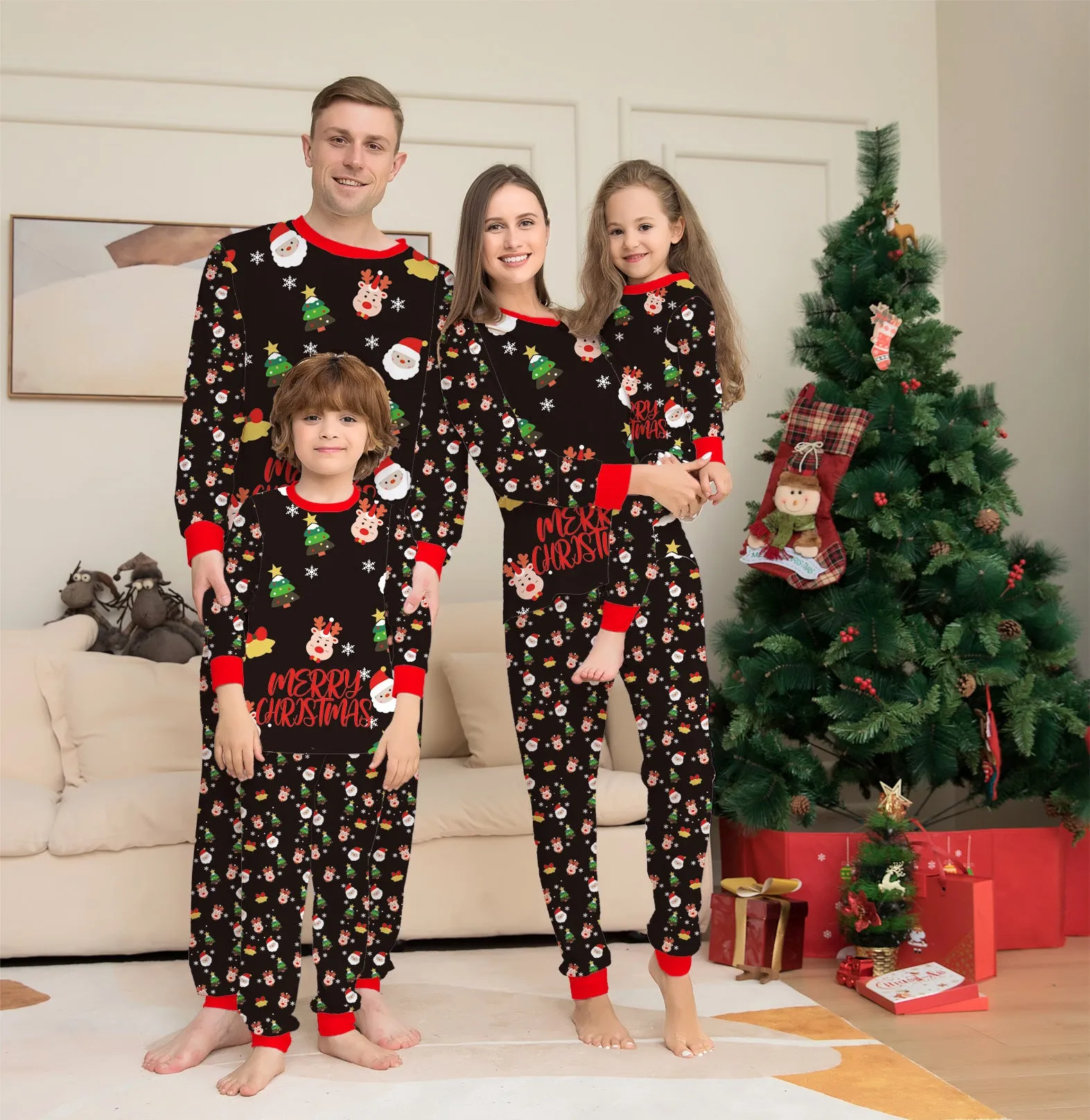 Merry Christmas Family Matching Lounging Set - Dad, Mom, Children, Dog