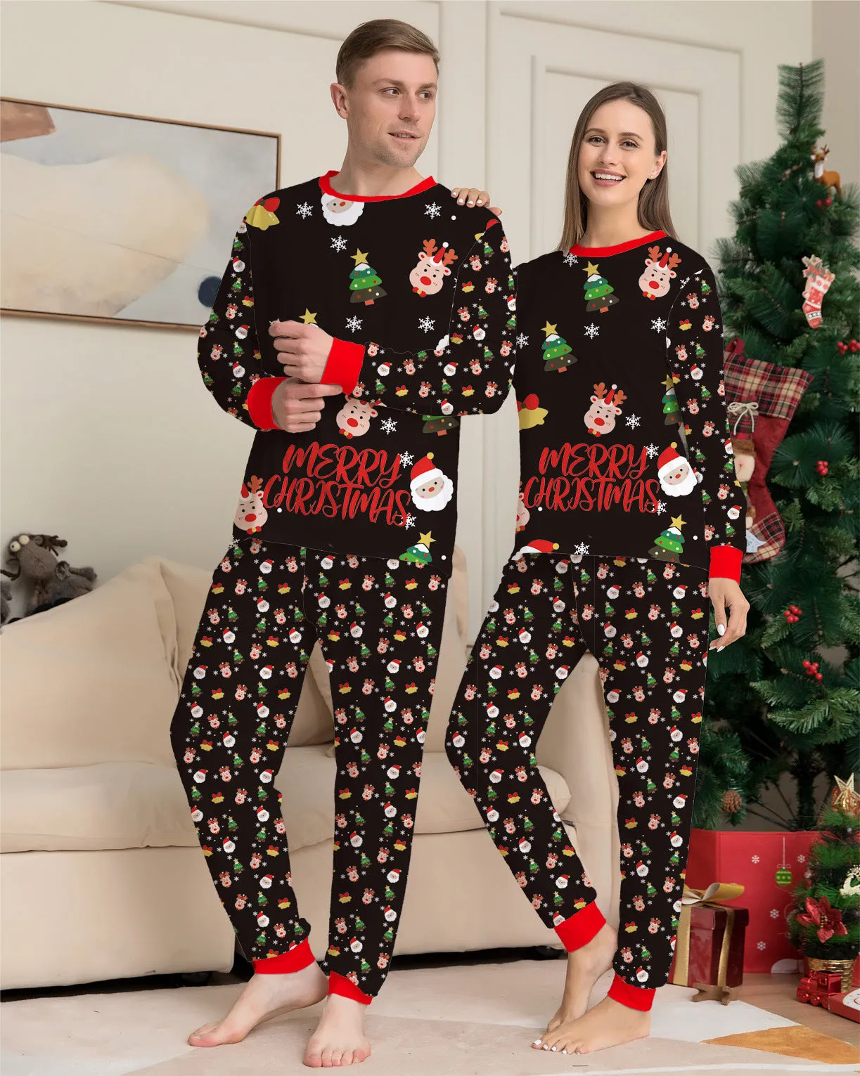 Merry Christmas Family Matching Lounging Set - Dad, Mom, Children, Dog