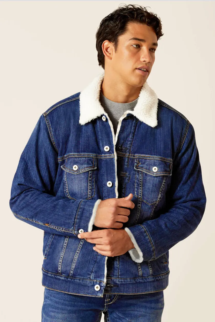 Mid Blue Denim Jacket with White Sherpa Lining