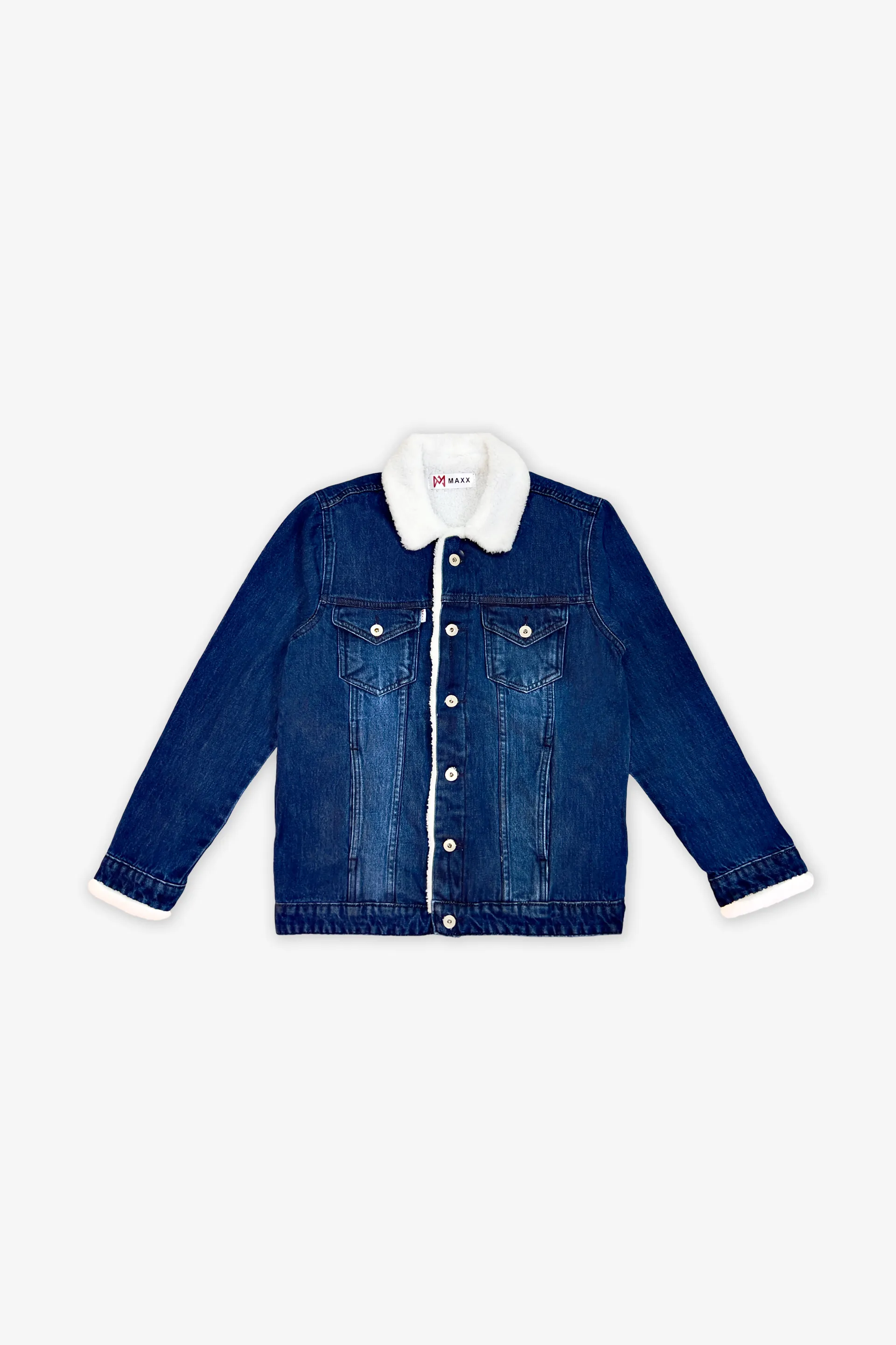 Mid Blue Denim Jacket with White Sherpa Lining