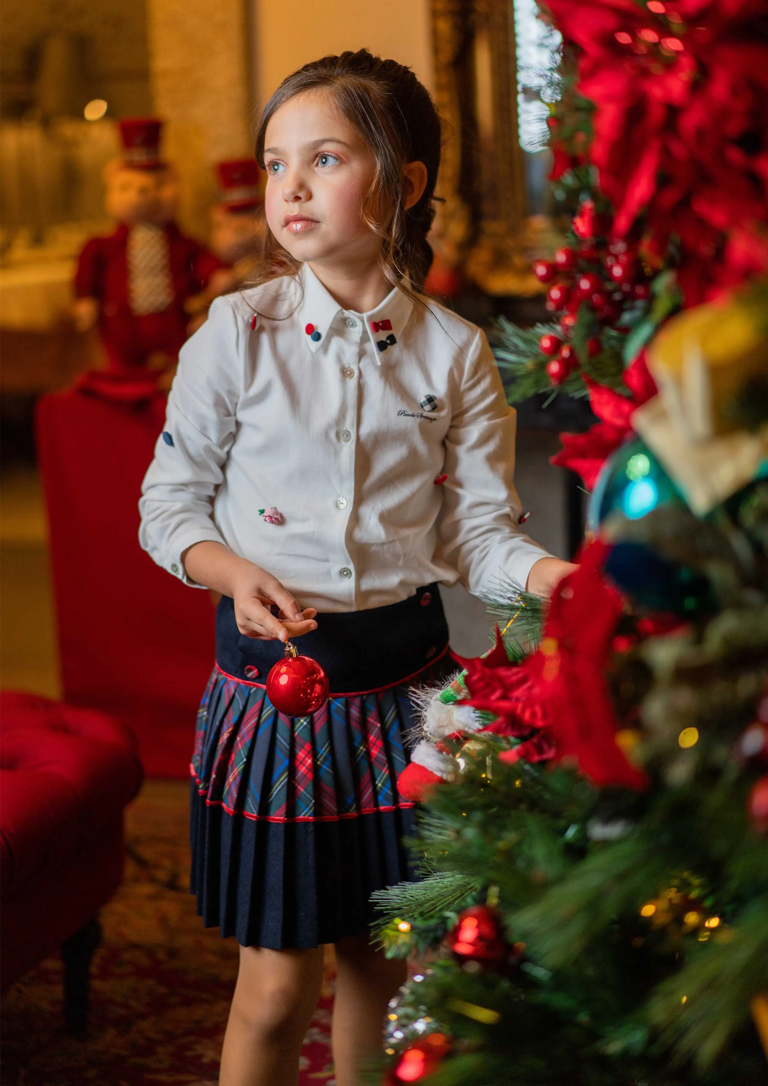 Navy And Check Pleated Skirt