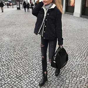 Oversized Fleece Fur Lined Denim Jacket with fur