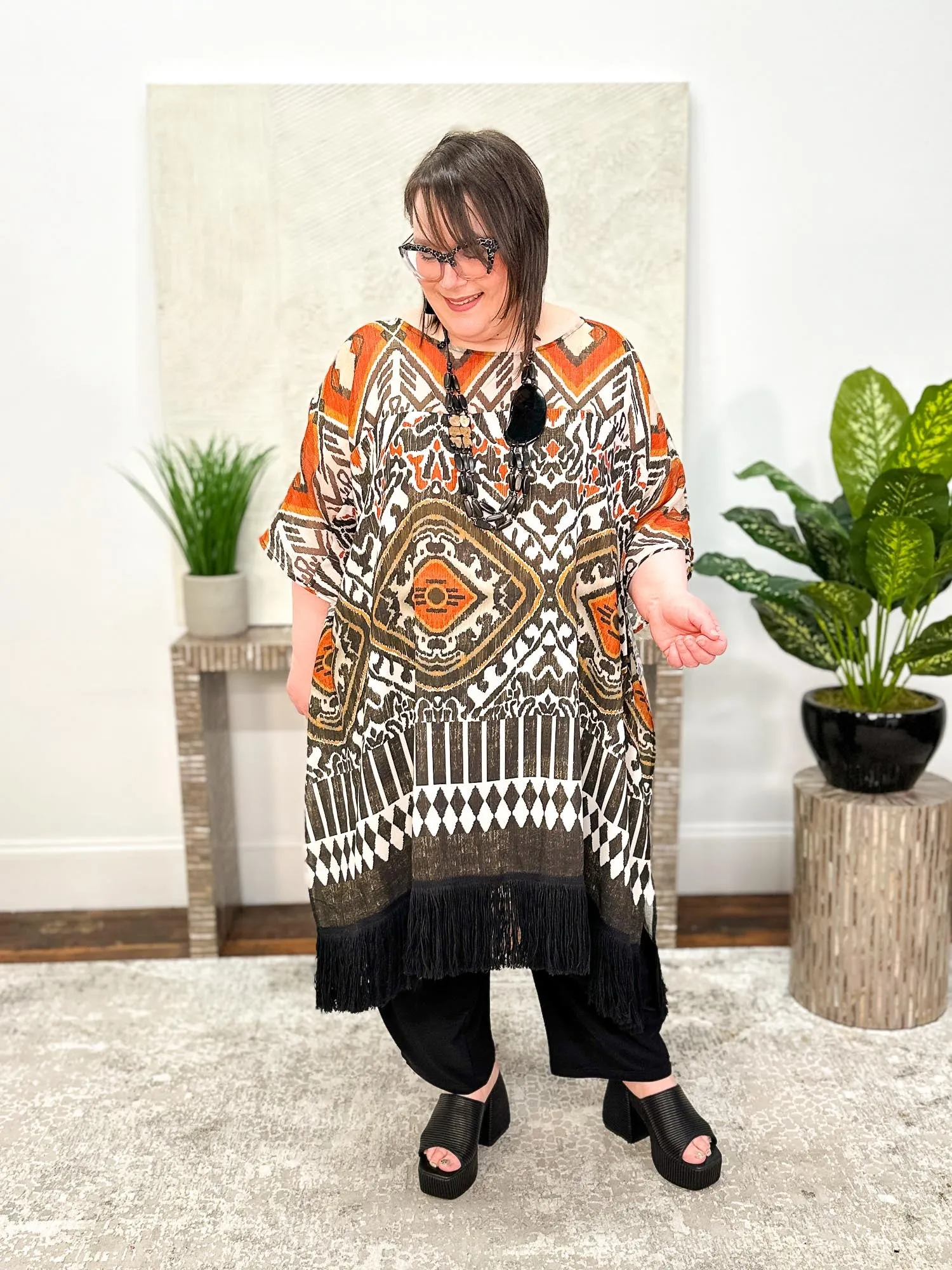 Oversized Fringe Tunic, Aztec Gold