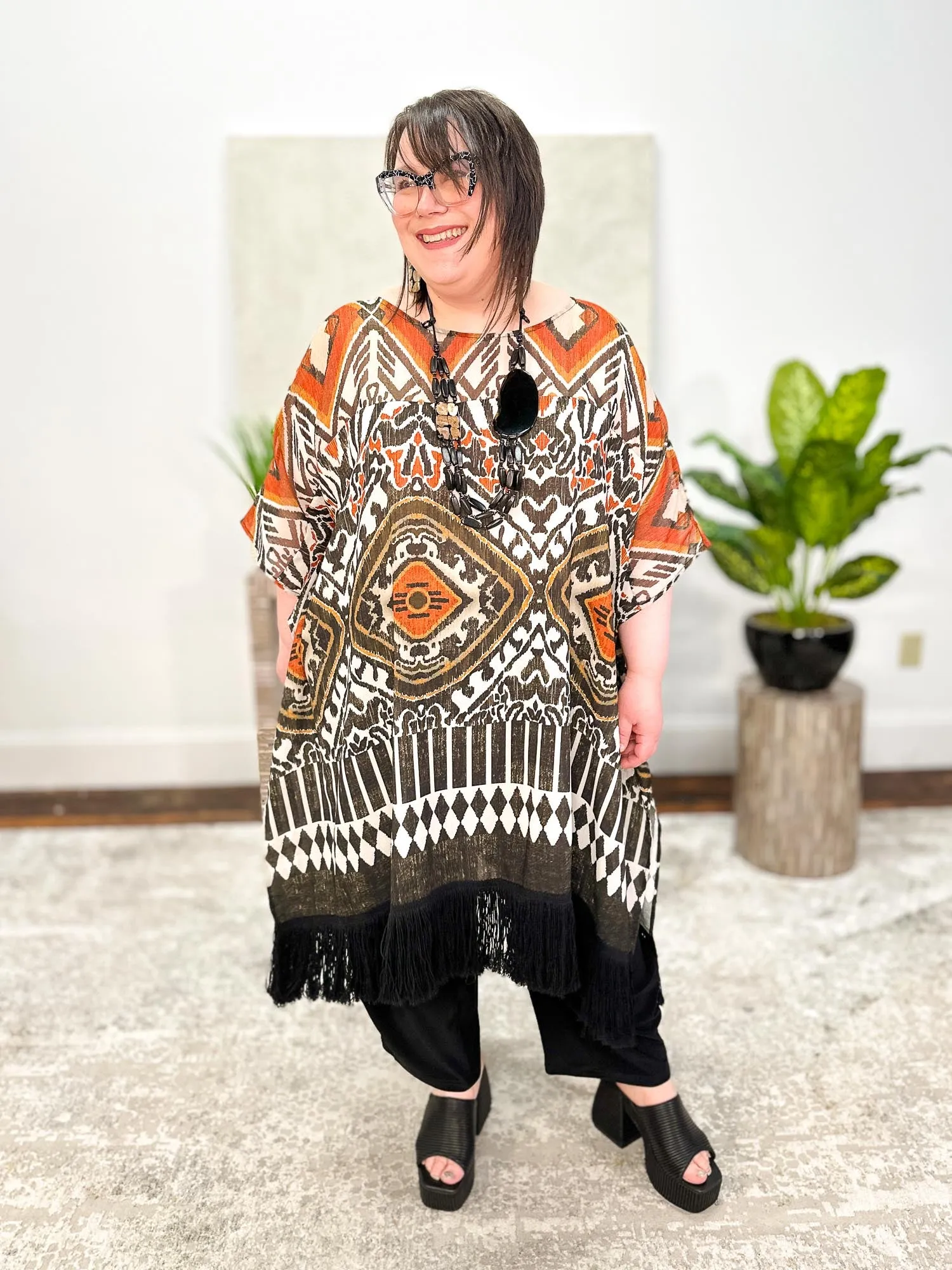 Oversized Fringe Tunic, Aztec Gold