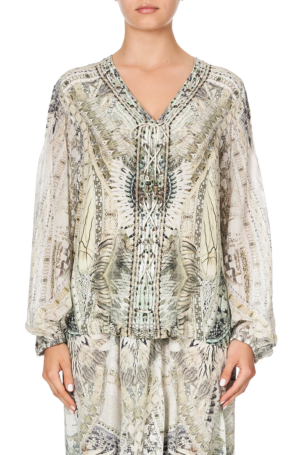 PEASANT BLOUSE WITH FRONT LACING DAINTREE DREAMING