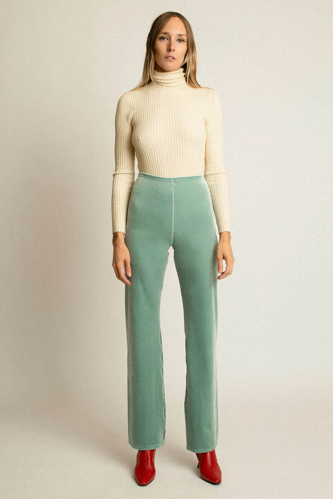 Pistachio Velvet Wide Leg Pant