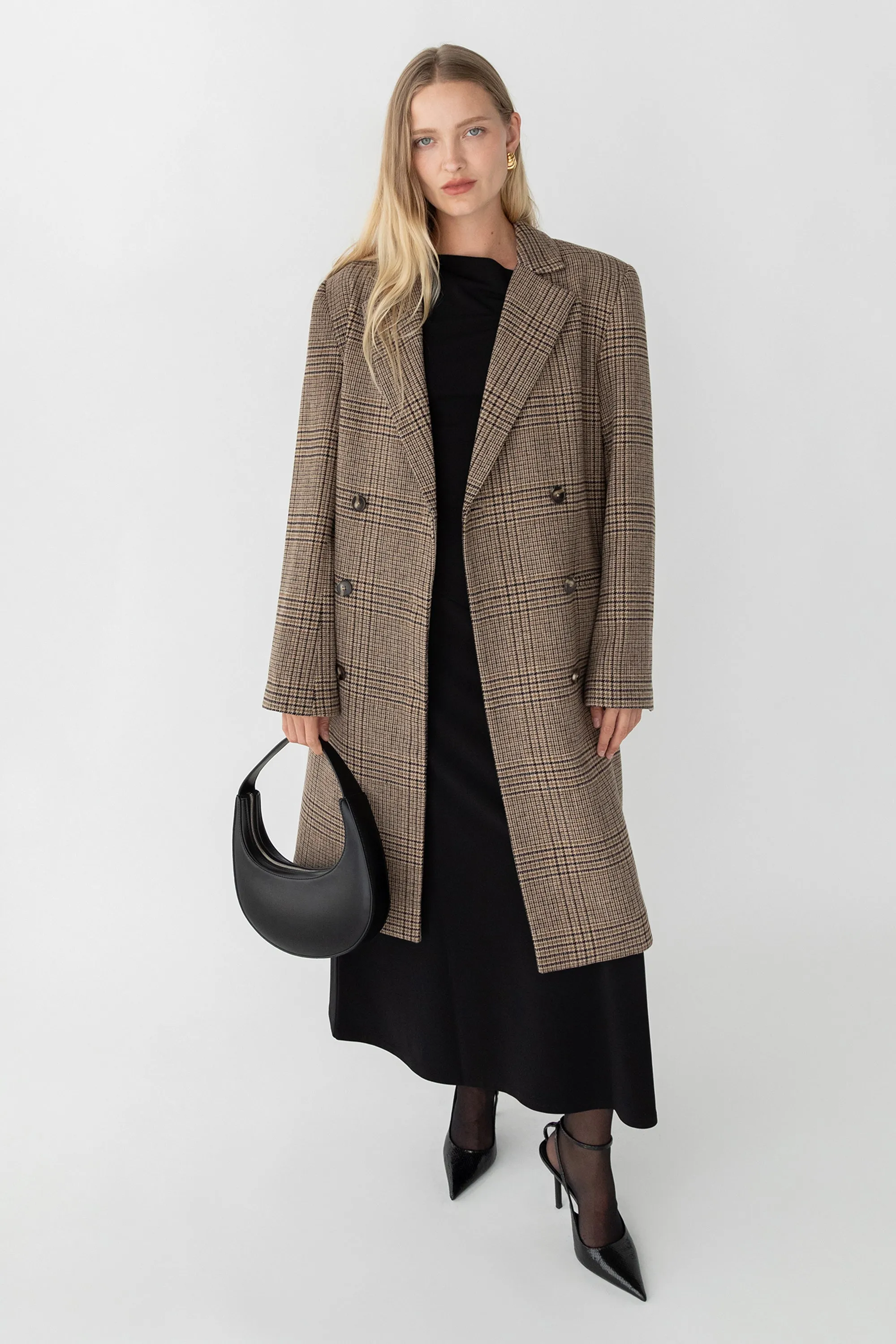 PLAID WOOL BLEND DOUBLE-BREASTED COAT