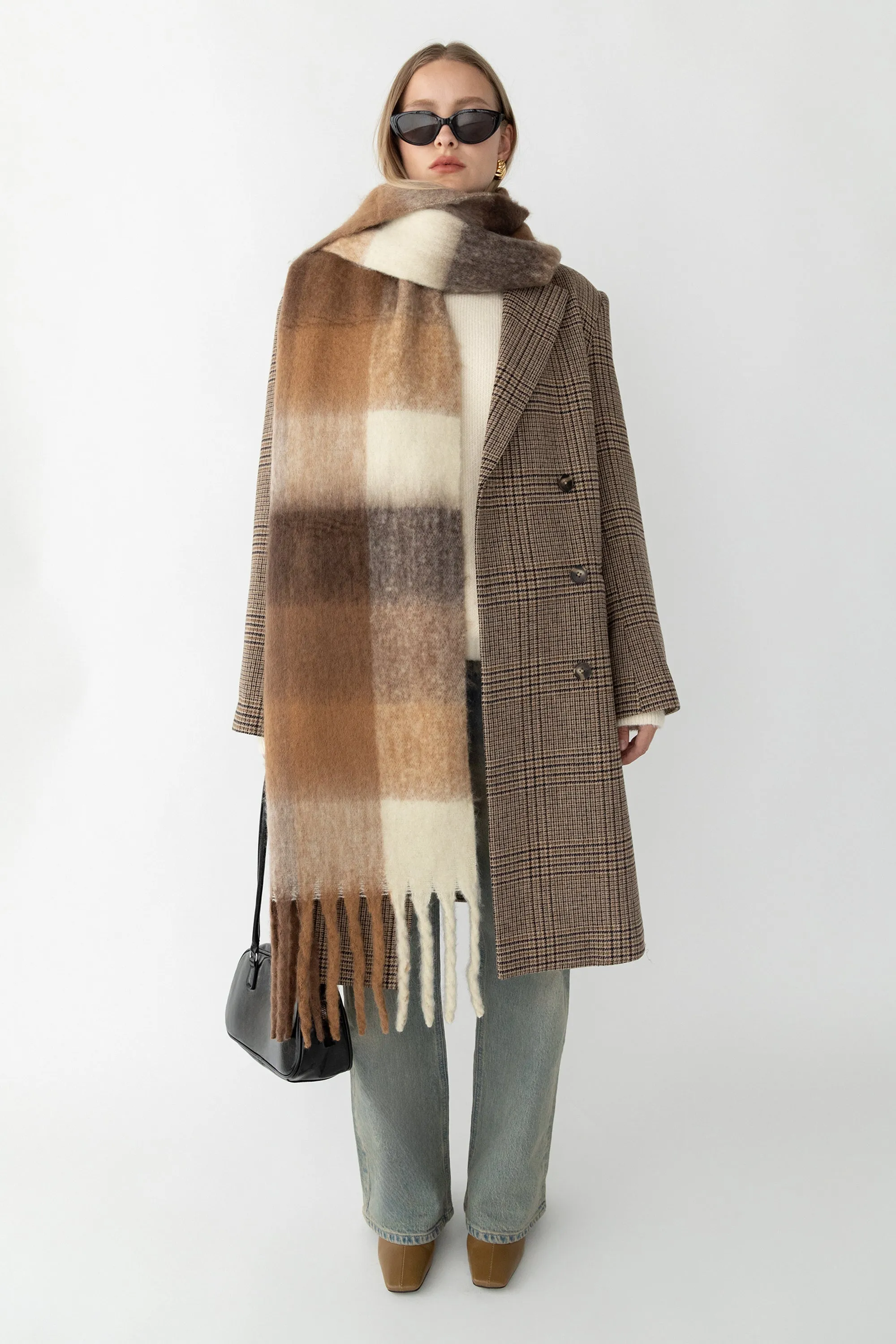 PLAID WOOL BLEND DOUBLE-BREASTED COAT