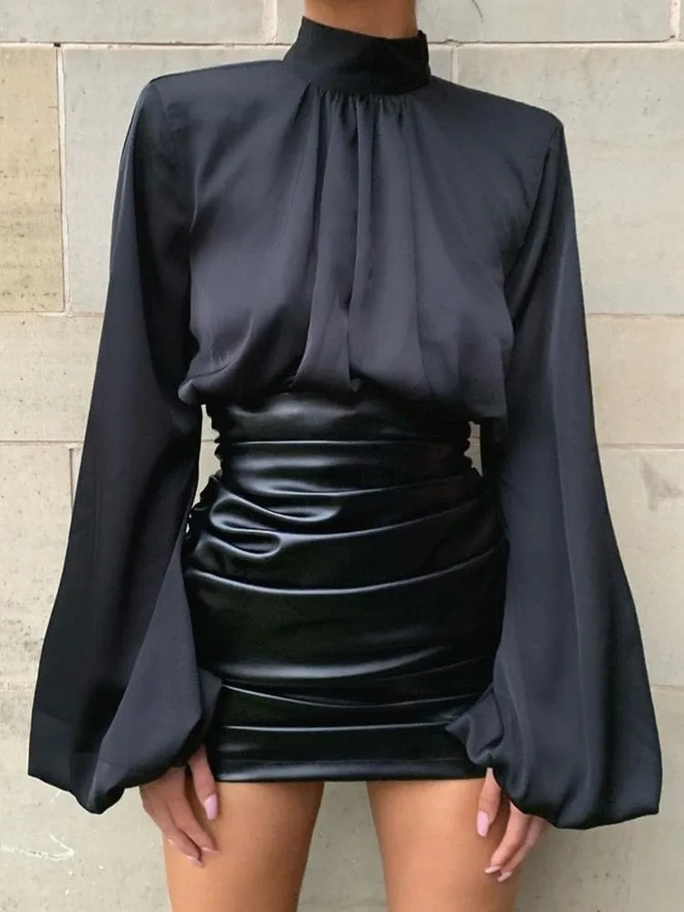 Pleated Leather Skirt Set