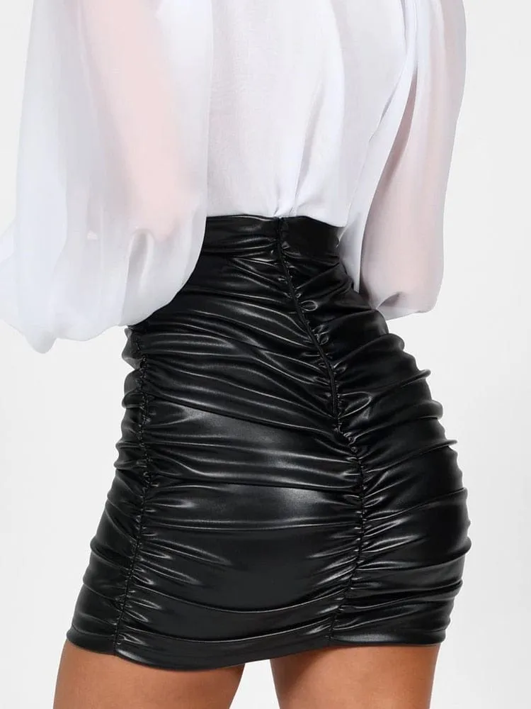 Pleated Leather Skirt Set