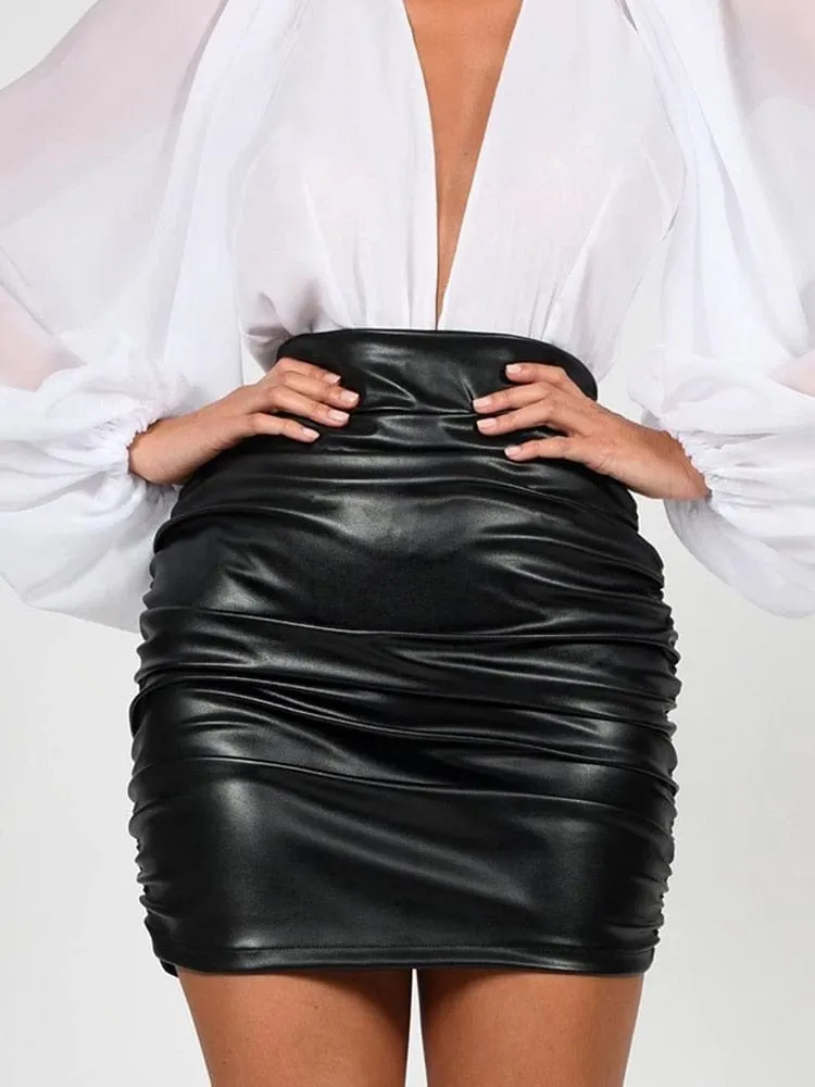 Pleated Leather Skirt Set