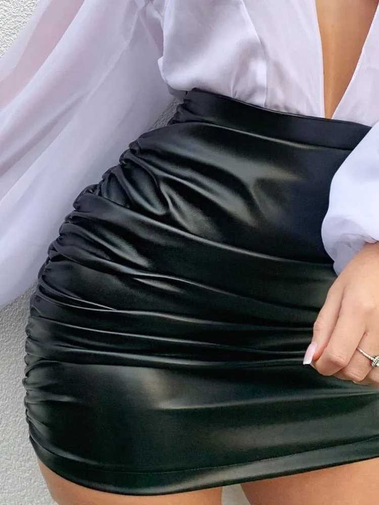 Pleated Leather Skirt Set