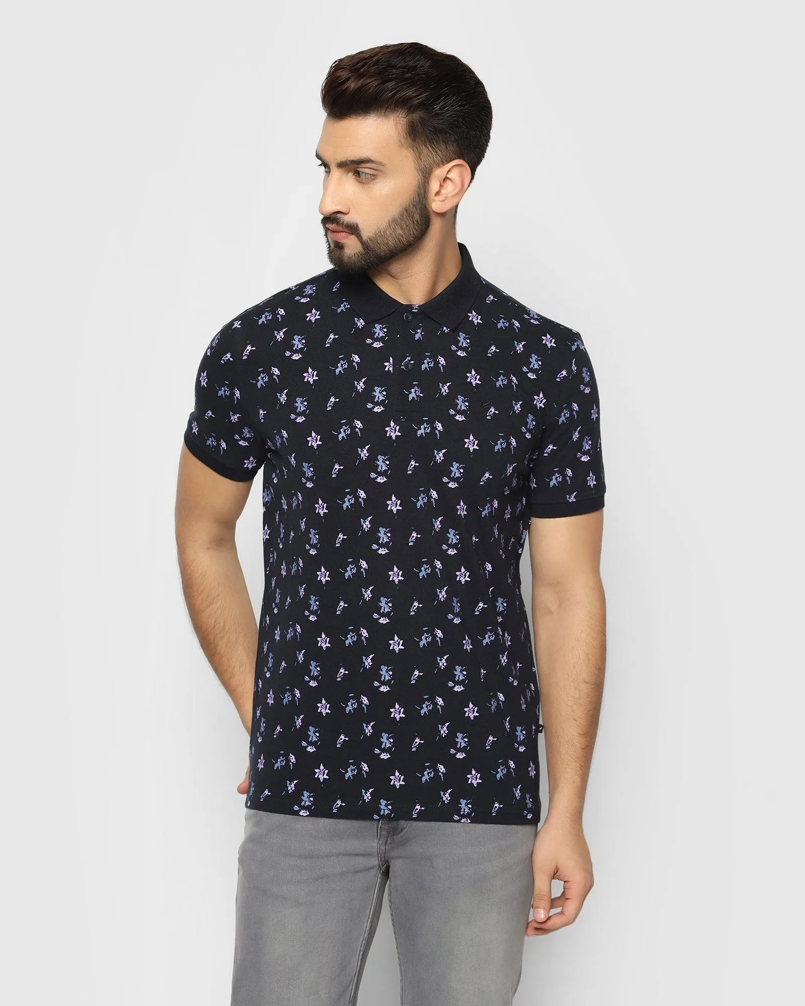 Polo Navy Printed T-Shirt - Globe