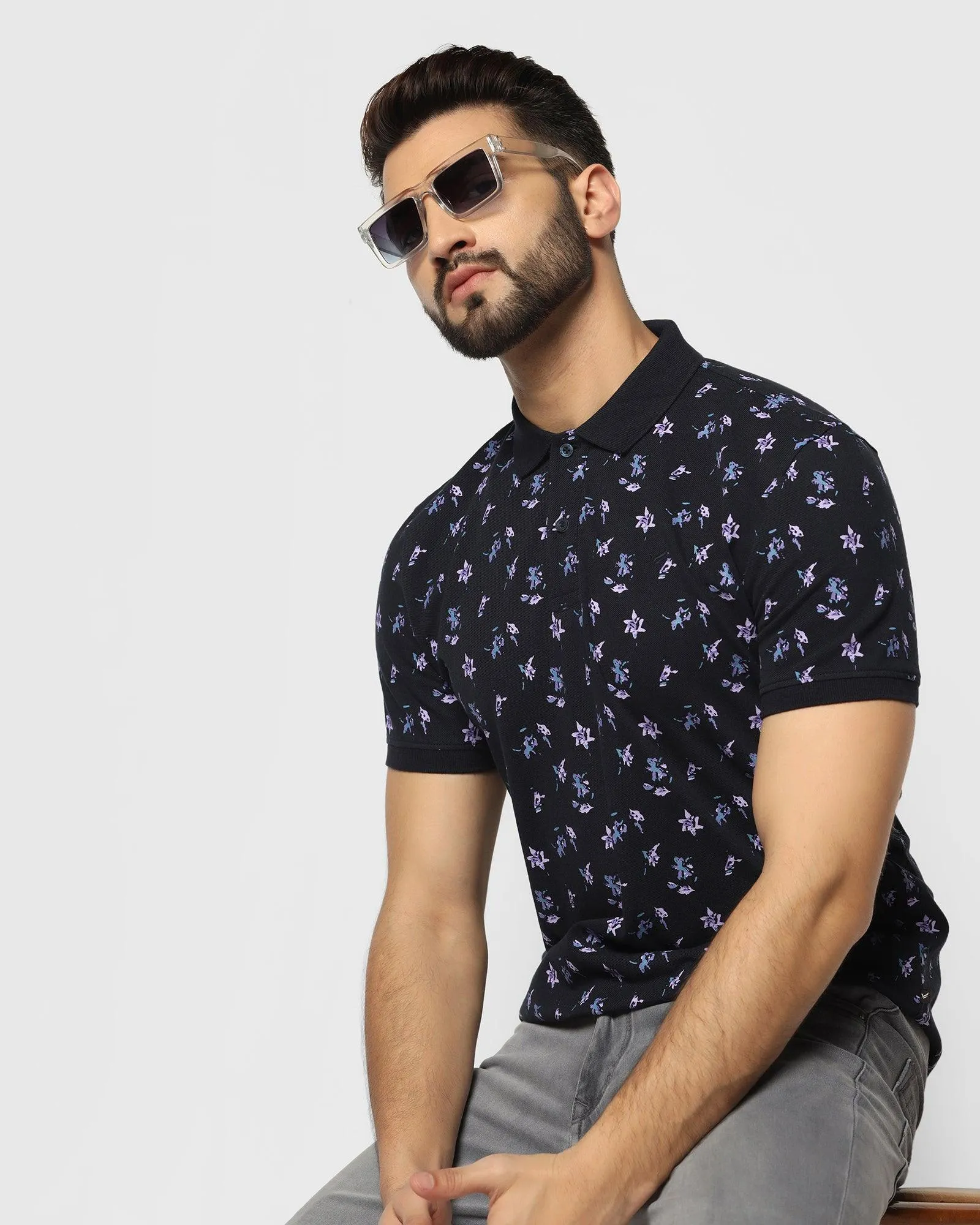 Polo Navy Printed T-Shirt - Globe