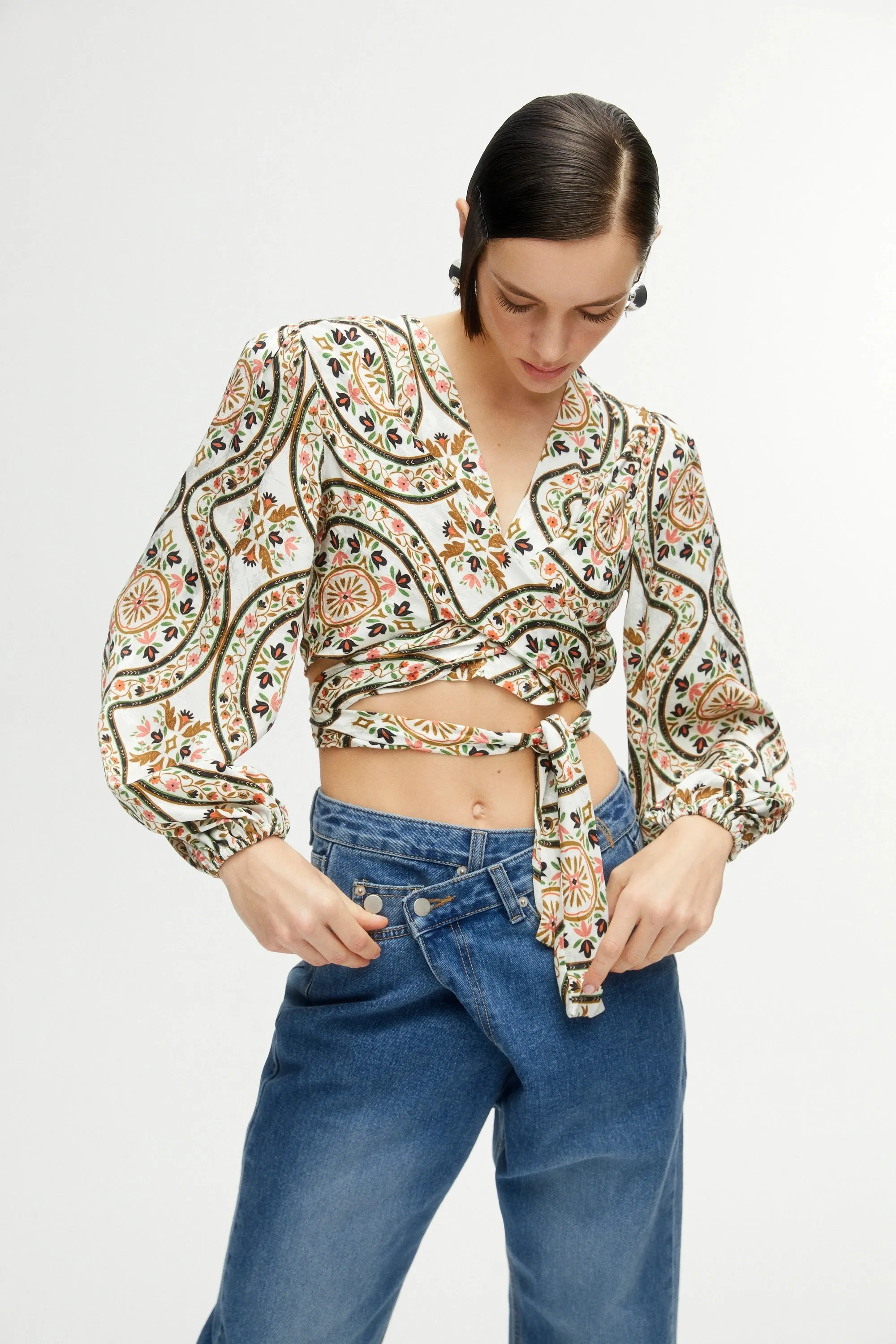 Printed Double-Breasted Crop Top (Final Sale)