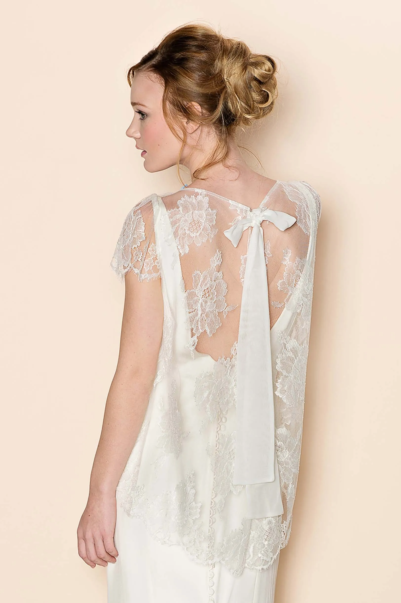 Roseline French lace cape blouse tee top in Ivory