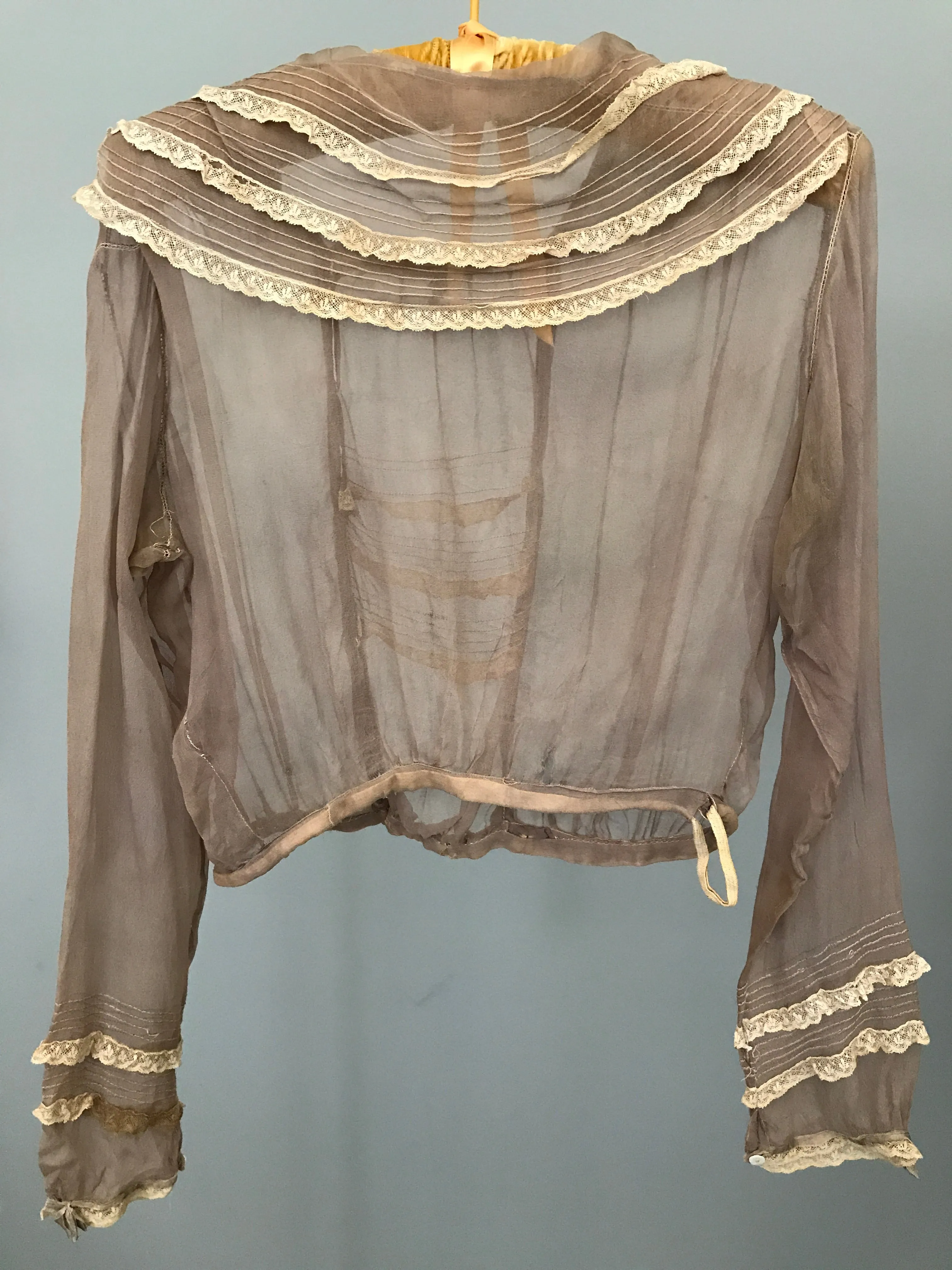 Sheer Taupe Silk Chiffon Edwardian Blouse - buy for $25 or Gift With Purchase of another item