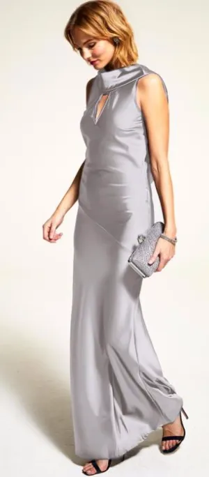 Silky Silver Cowl Gown