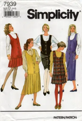 Simplicity 7939 Womens Jumper Dresses 1990s Sewing Pattern Size 4 - 8 UNCUT Factory Folded