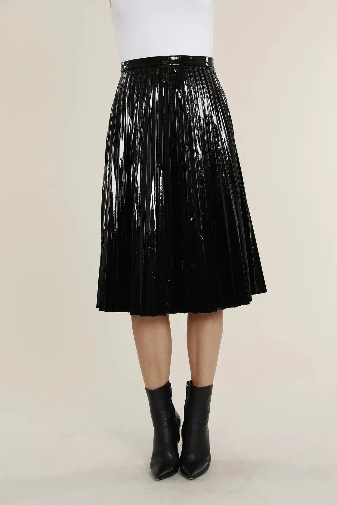 Vegan Patent Leather Pleated Skirt