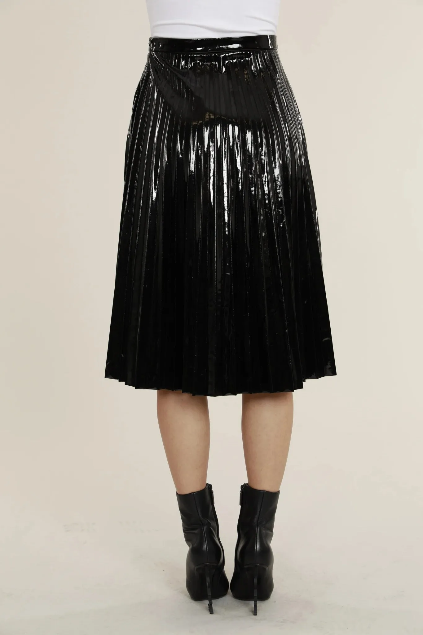 Vegan Patent Leather Pleated Skirt