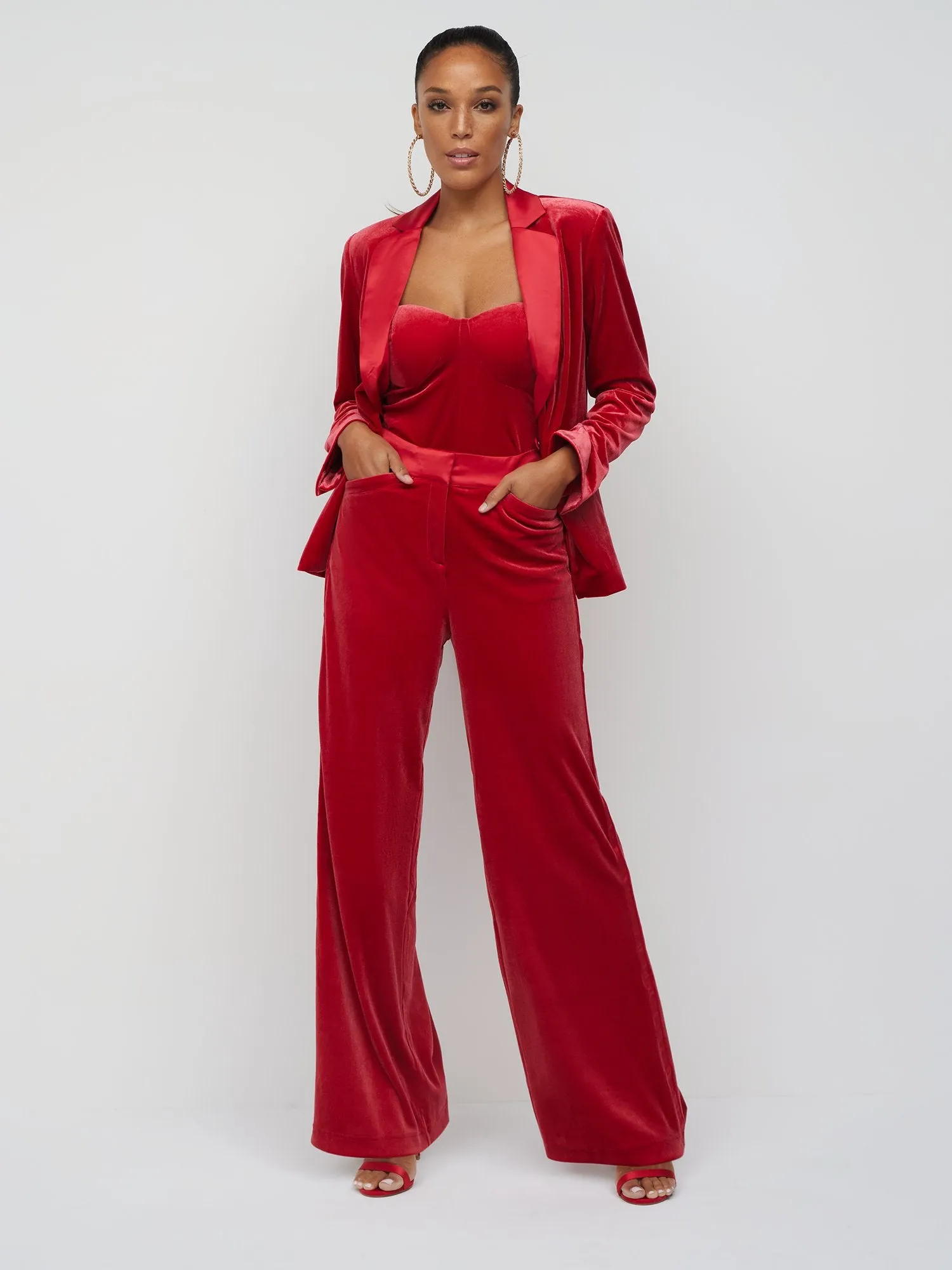 Velvet Side-Stripe Wide-Leg Pant