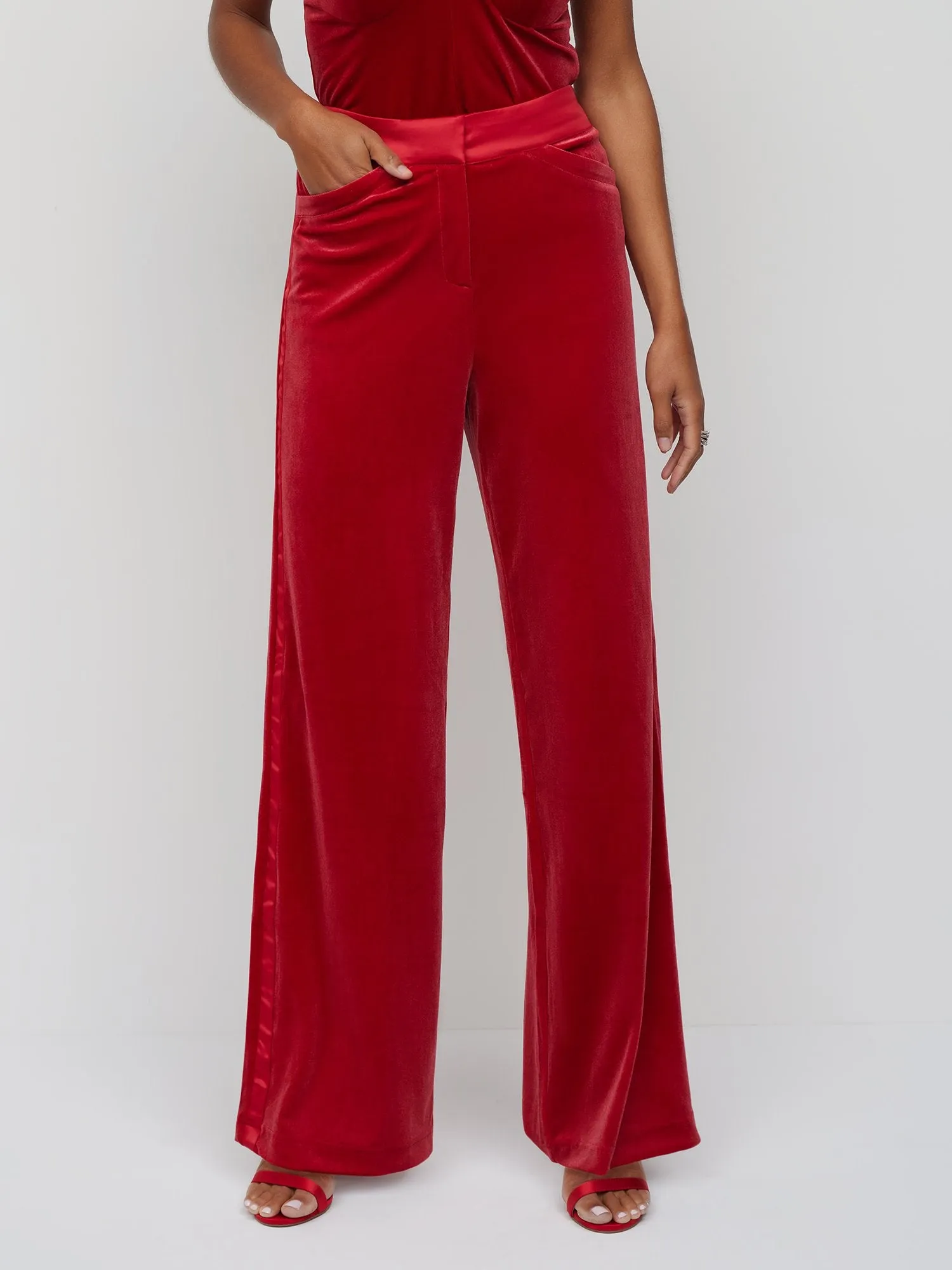 Velvet Side-Stripe Wide-Leg Pant