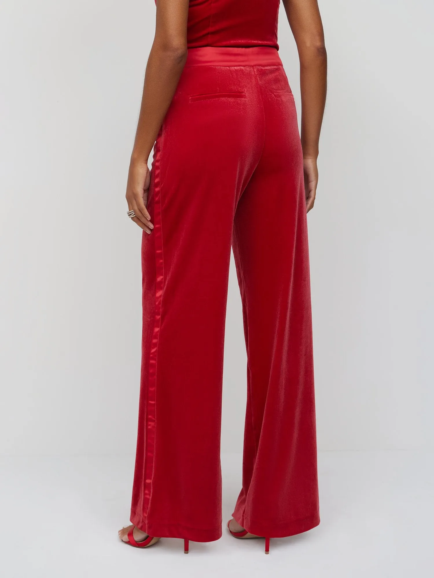 Velvet Side-Stripe Wide-Leg Pant