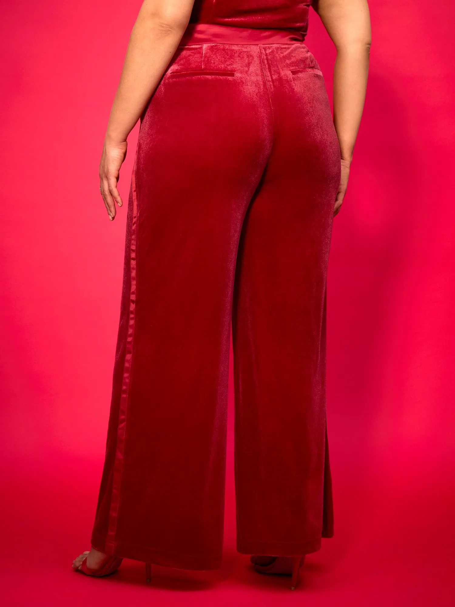 Velvet Side-Stripe Wide-Leg Pant