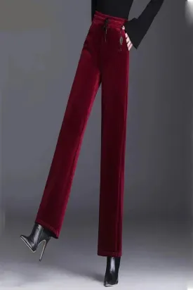 Velvet Stripe Pattern Wide Leg Pants