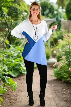 White Blue Patchwork Pattern Jumper