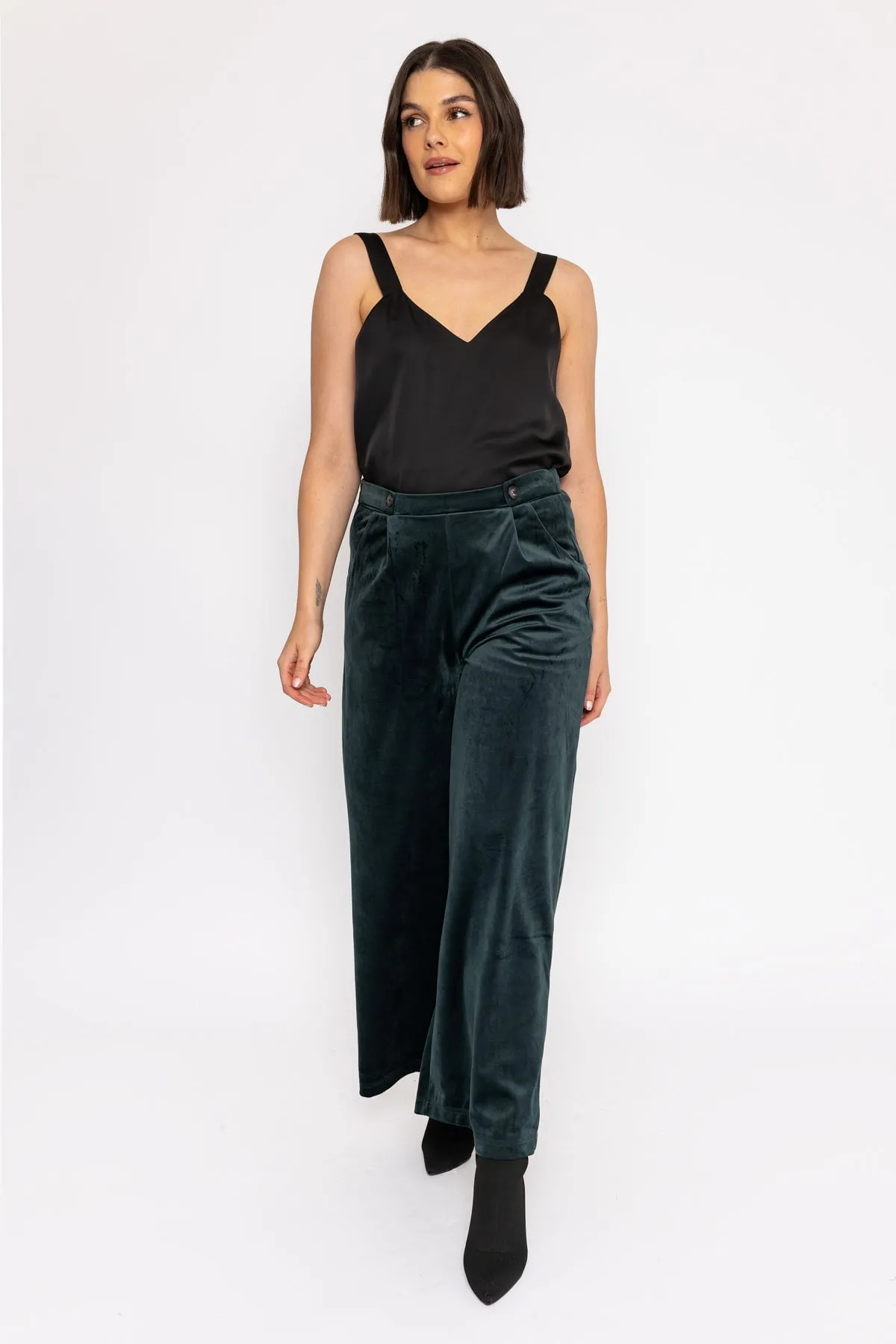 Wide Leg Velvet Pant in Teal